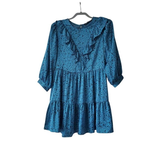 Zara Animal Print Satin Victorian Coquette Whimsigoth Ruffle Feminine Dress XS - Picture 2 of 8